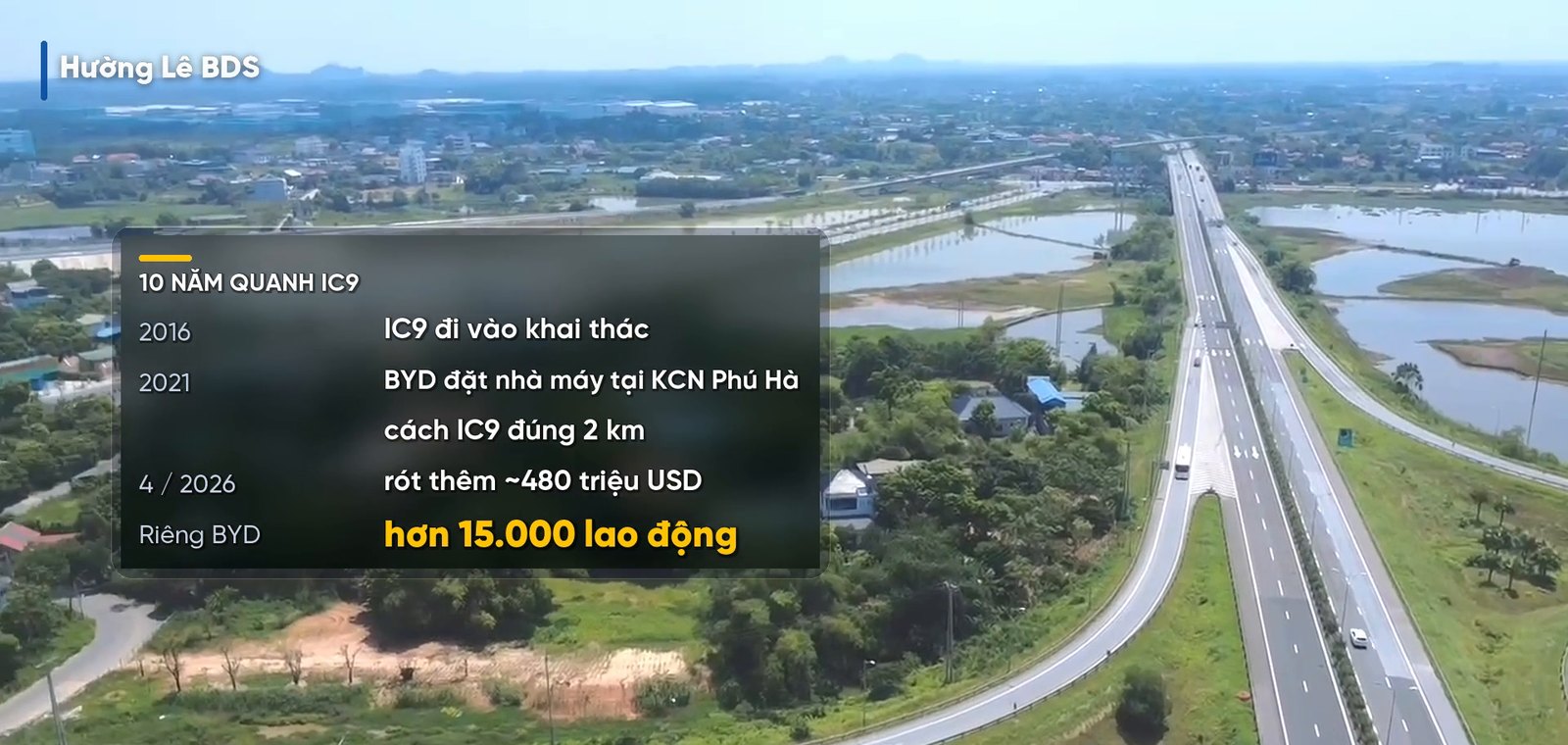 Mốc thời gian 10 năm quanh nút giao IC9 Phú Thọ: 2016 khai thác, 2021 BYD đặt nhà máy ở KCN Phú Hà, 2026 hơn 15.000 lao động